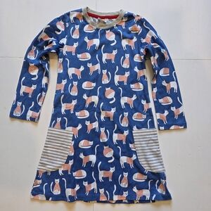 Blue Cat Print Kids Casual Dress